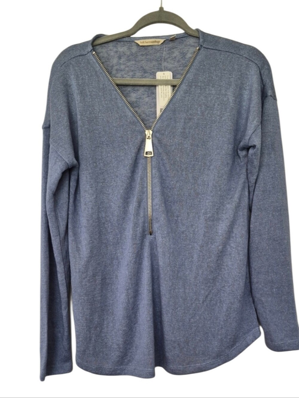 NWT Soft Surroundings Small Valentina Zip Sweater English Manor Blue Lightweight